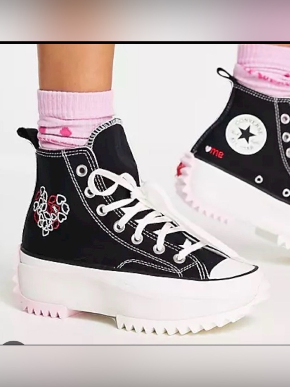 RARE Like New Converse Run Love Embroidered hearts platform